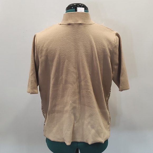 Ann Taylor Gold Sequins Short Sleeve Turtleneck Sweater Medium NWT - Picture 4 of 9